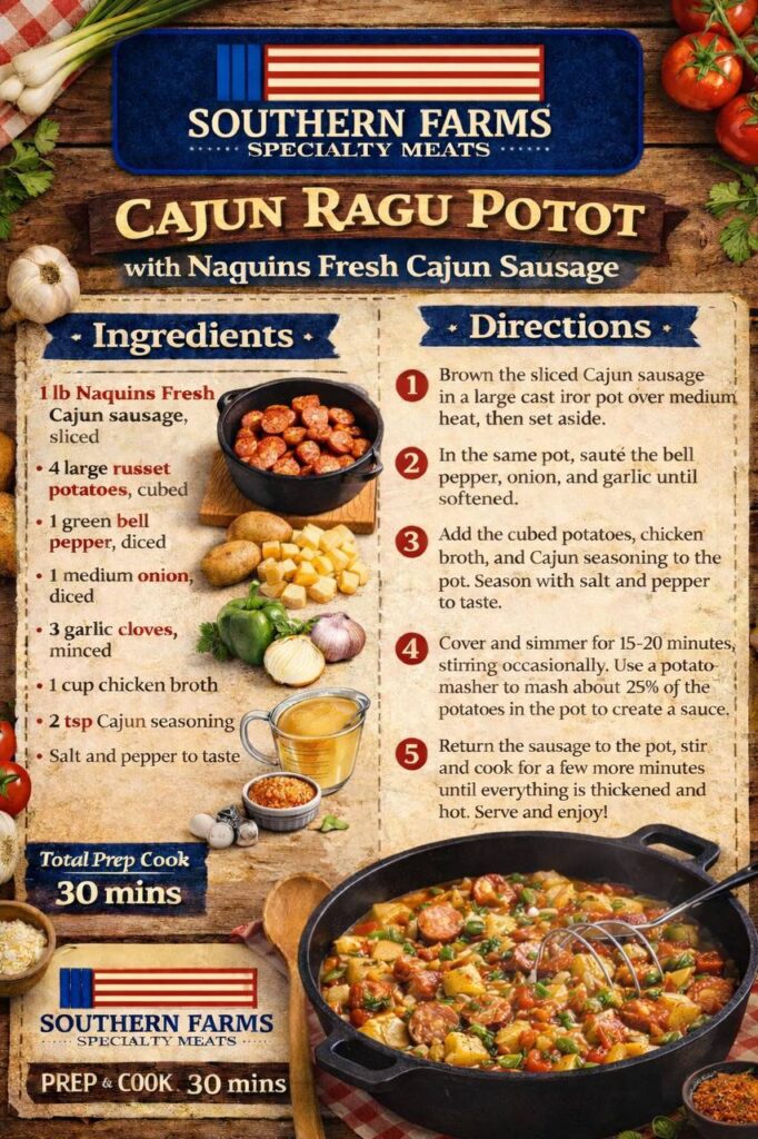 Cajun Ragu Potot Recipe with Naquins Fresh Cajun Sausage