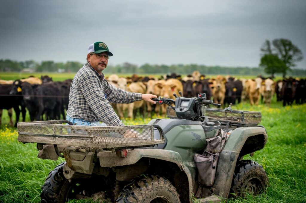 Dr. Shannon Gonsoulin on an ATV with cattle